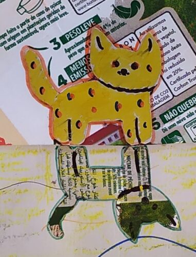 O Gato Pintalgato<br/>A personagem foi recortada em cartão de uma embalagem de Compal de Pêssego.