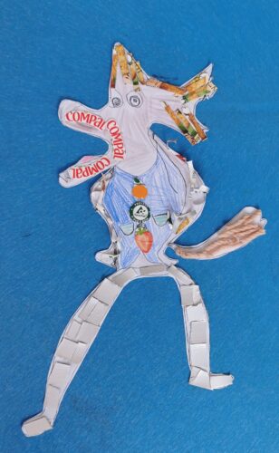Personagem_ Lobo Gang (um desenho a lápis de carvão realizado por uma criança e eleito pelas crianças)